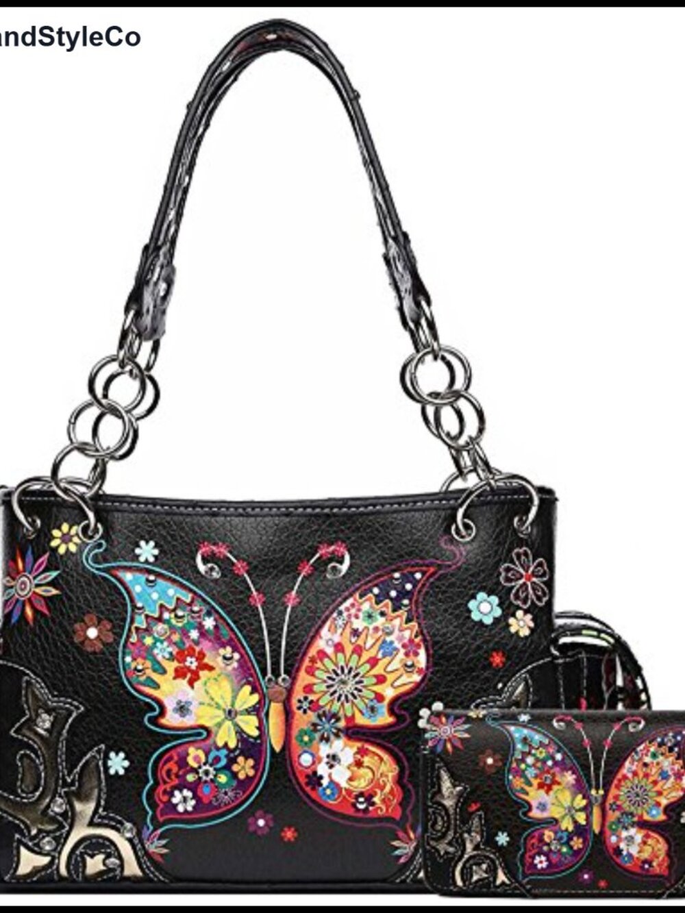 Butterfly Purse & Matching Wallet Set Satchel Shoulder Bag Wristlet